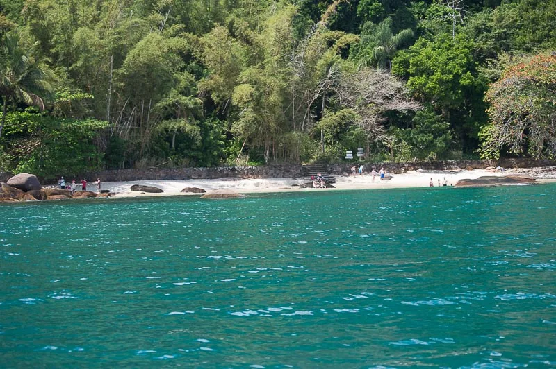 Praia da Ilha das Couves, em Ubatuba, com água turquesa e mata atlântica
