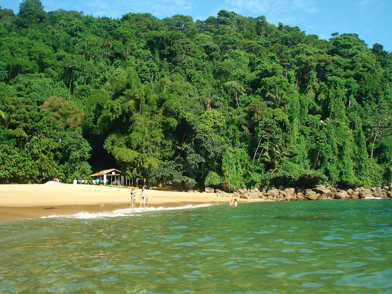 Praia do Cedro em Ubatuba, pequena e cercada por mata e costões